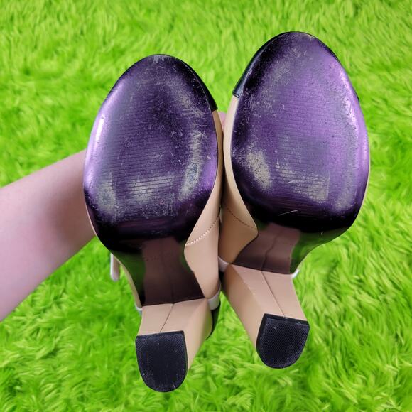 Mojo Moxy Colorblock Beige White Black Leather Strappy Heels, 7 - Picture 6 of 7